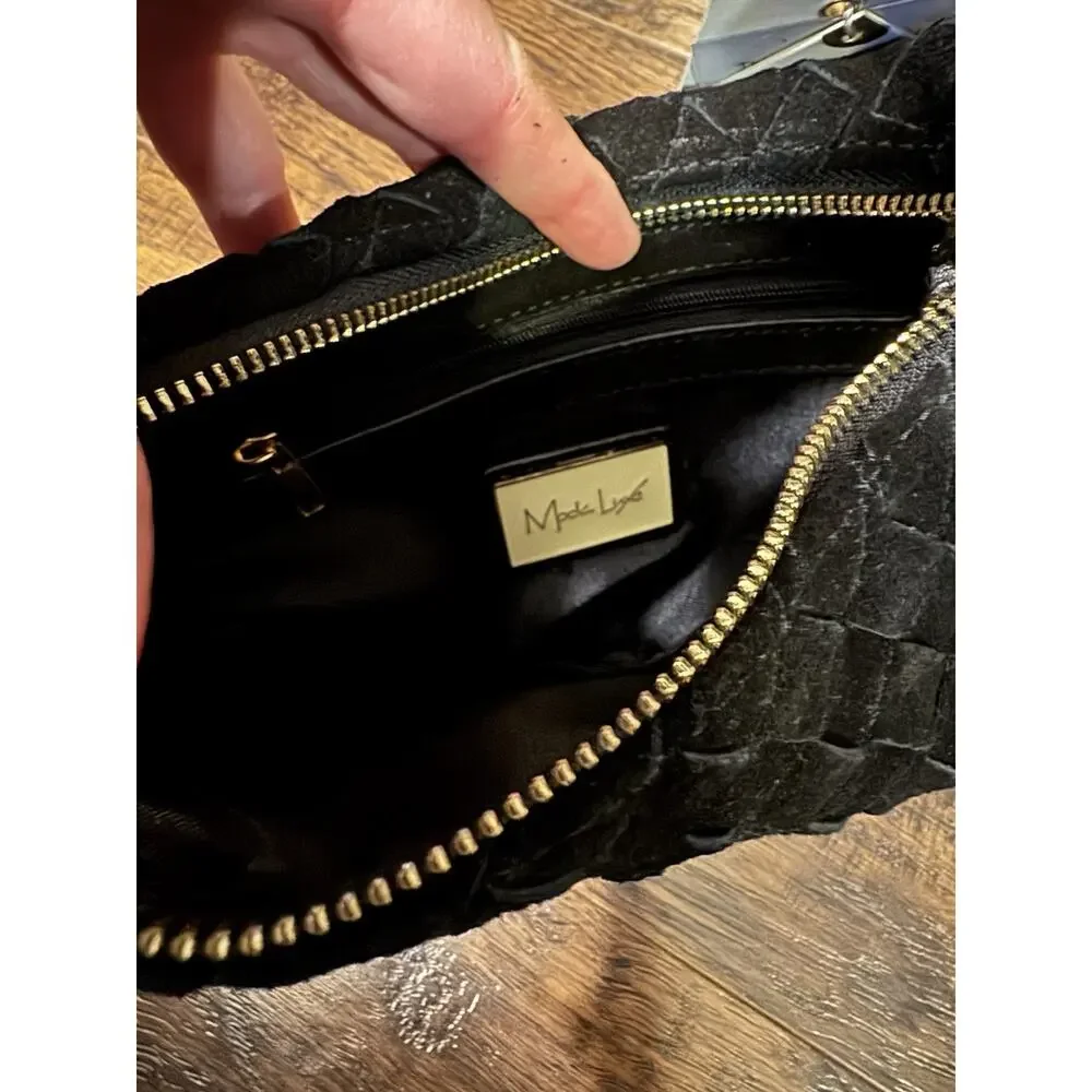 Moda Luxe Women's Woven Genuine Leather Hobo Bag Black
